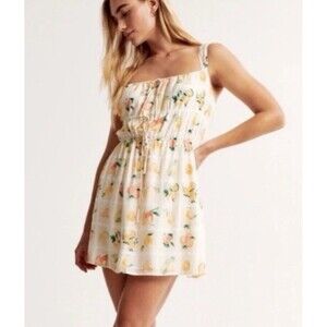 Abercrombie Tie-Front Mini Dress Medium Citrus Fruit Print Adjustable Straps